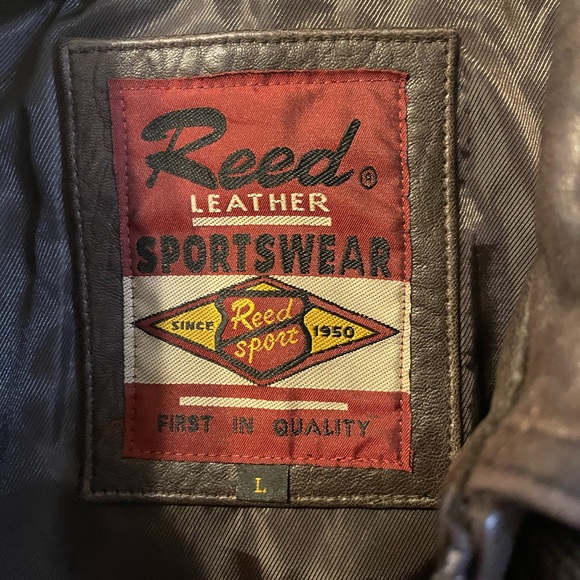 Reed Men’s Brown Leather Bomber Jacket Size Large - Picture 8 of 8